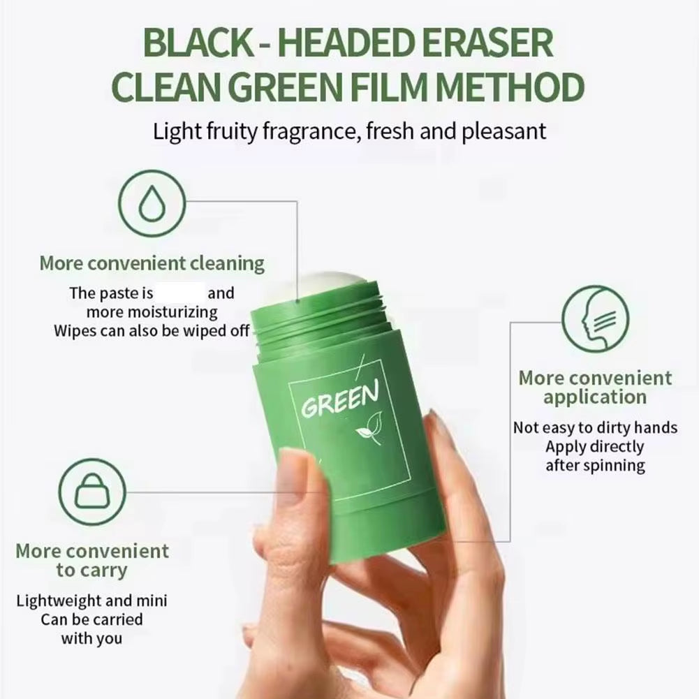 1/3PCS Green Tea Clay Stick for Face, Green Mask Stick Smear Acne Shrink Blackhead Green Tea Extract Facial Mask Pore Cleansing