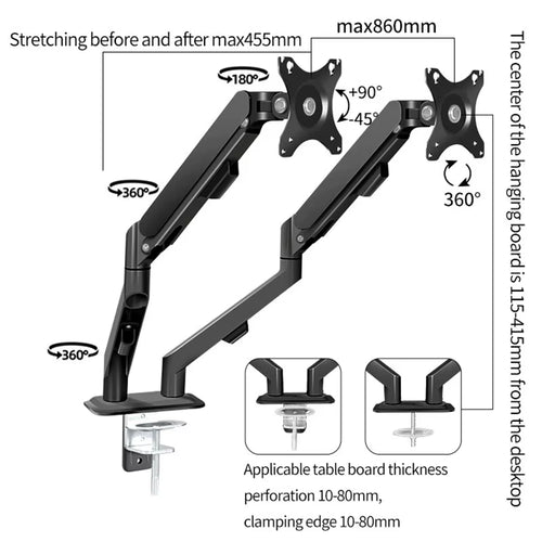 17-30" Double Monitor Desk Holder Arm Gas Spring Full Motion LCD Suporte TV Mount Ergonomica Stand Clamp Bracket PC M22