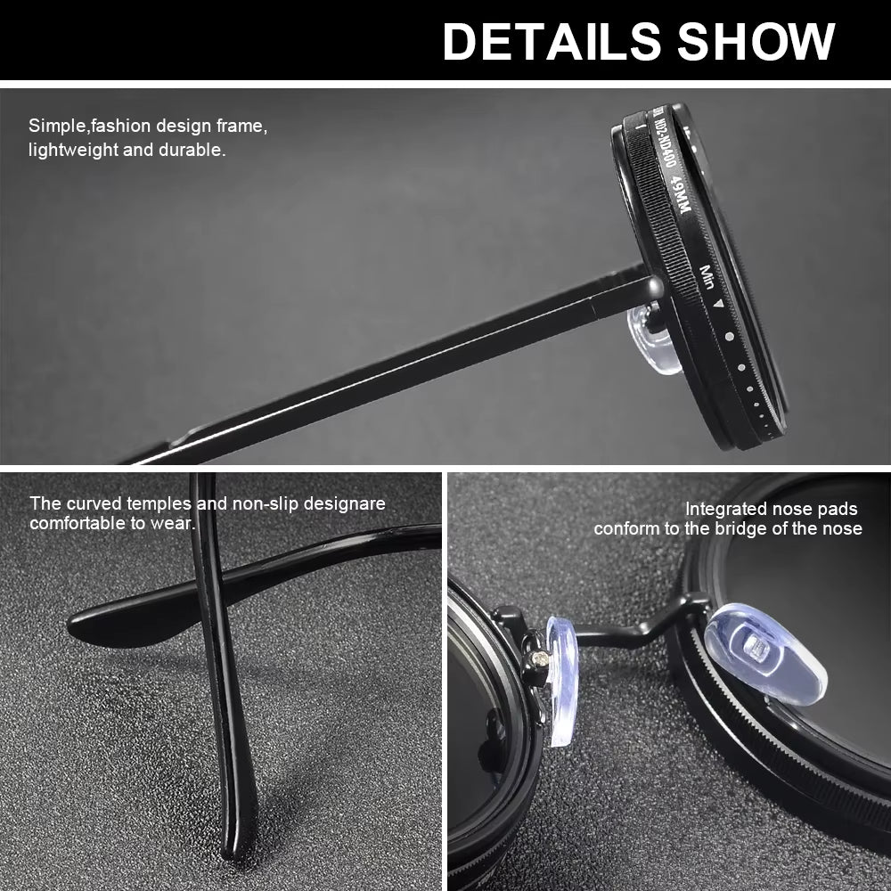 Adjustable Tint Sunglasses Men 1-9 Gears round Polarized Glasses Women with ND Filter Lens Beach Shady Fishing Driving